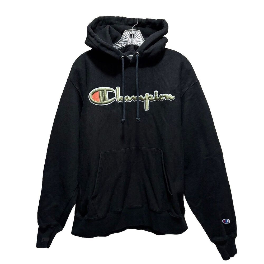 Champion Athleticwear Black Long Sleeve Embroidered Logo Hoodie‎ Size L Pocket